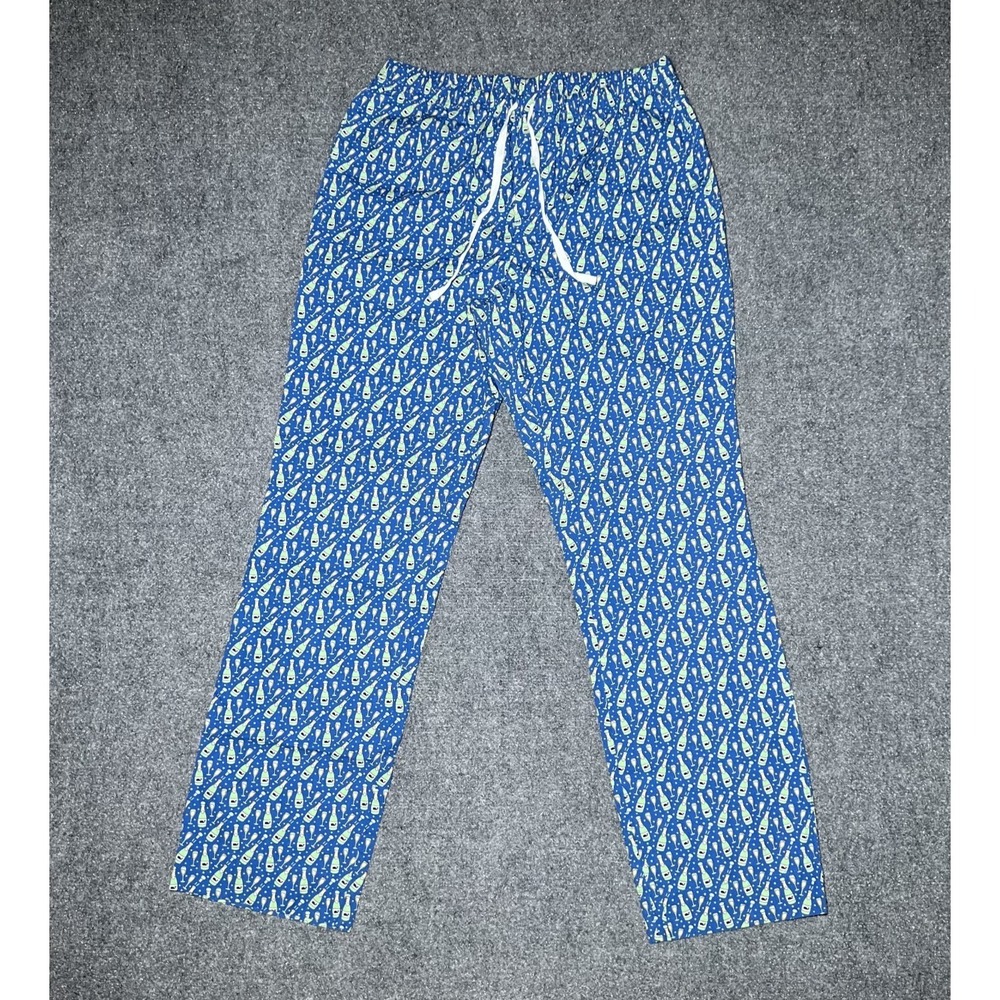 Vineyard Vines Champagne Drink Print Pajama Pants Size Small Sleep Lounge Blue